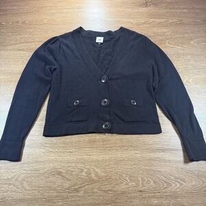 Cabi Women's S Black Button Front Cropped Cardigan Sweater Pockets Style 3891